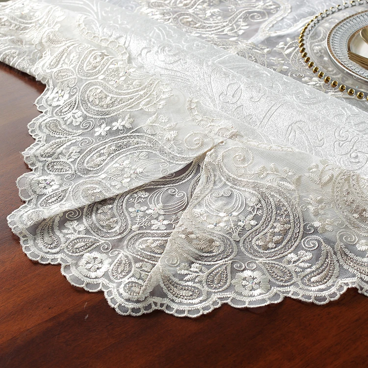 Factory outlet flannel fabric embroidery lace tablecloth