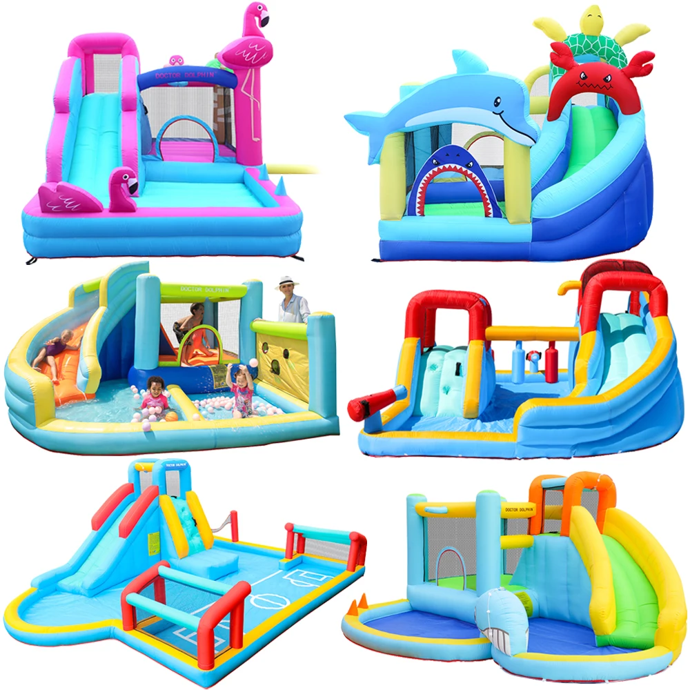 Doctor Dolphin outdoor commercial kids white water slide bouncing castles inflatable bounce house jumping castle
