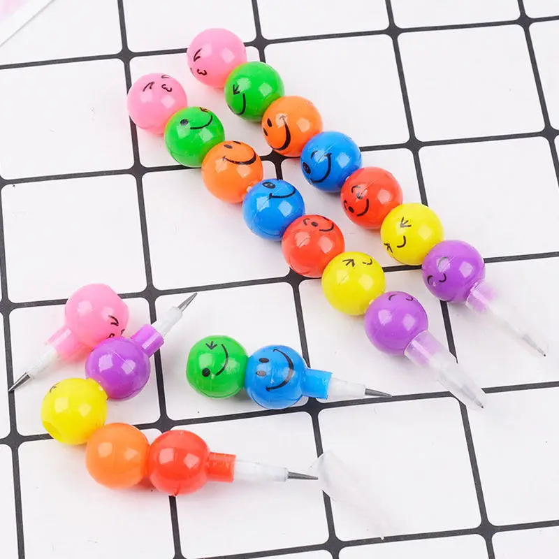 New Originality Whosale High Specifications Students DIY Funny 7 Colors Building Smiling Face Pencil