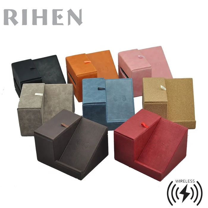 
Desk Holder PU Leather Desktop Organizer with 10W Wireless Charger Tissue box for coffee shop BAR 