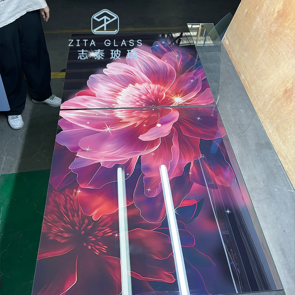 Factory hot sale new design uv digital printing glass panel for fridge glass door customized pattern digital printed glass