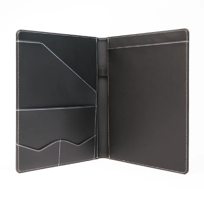 China wholesales factory price a4 pu leather business portfolio file folders conference custom embossed logo with card holders