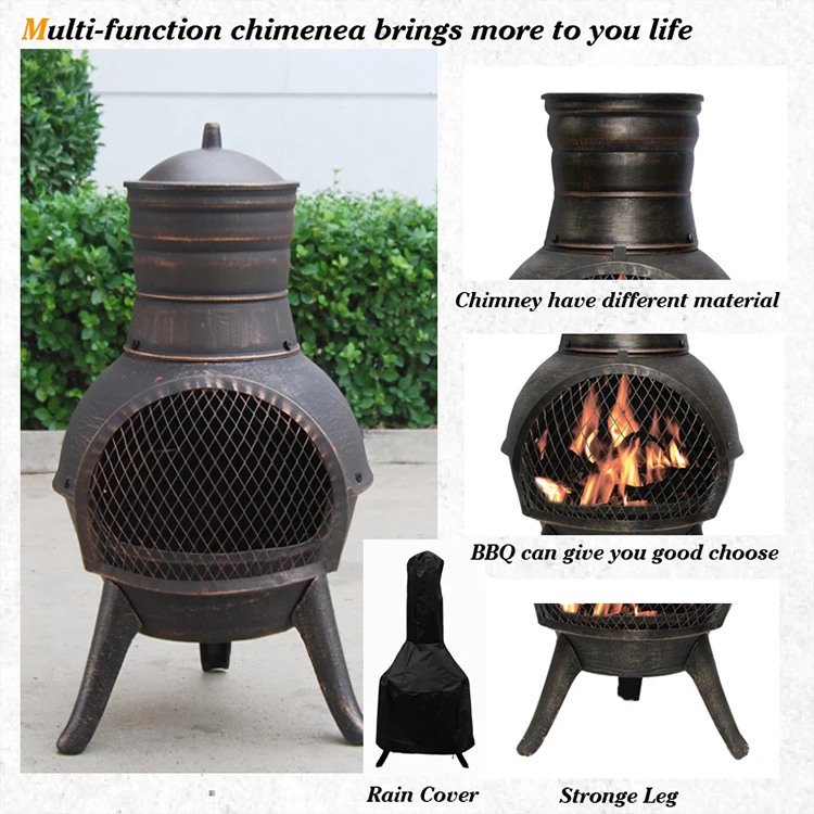 Garden smaller cast iron chiminea with steel flue