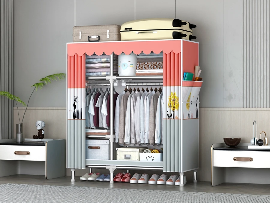 Special Hot Selling Portable Closets Simple Bedroom Iron Cloth Storage Closet Modern Metal Wardrobe For Hanging Clothes