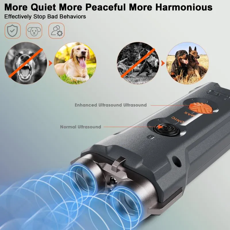 2024 Portable 10 Meter Ultrasonic Dog Trainer Pet Barking Non Barking Ultrasonic High Frequency Flash Dog Training Rechargeable