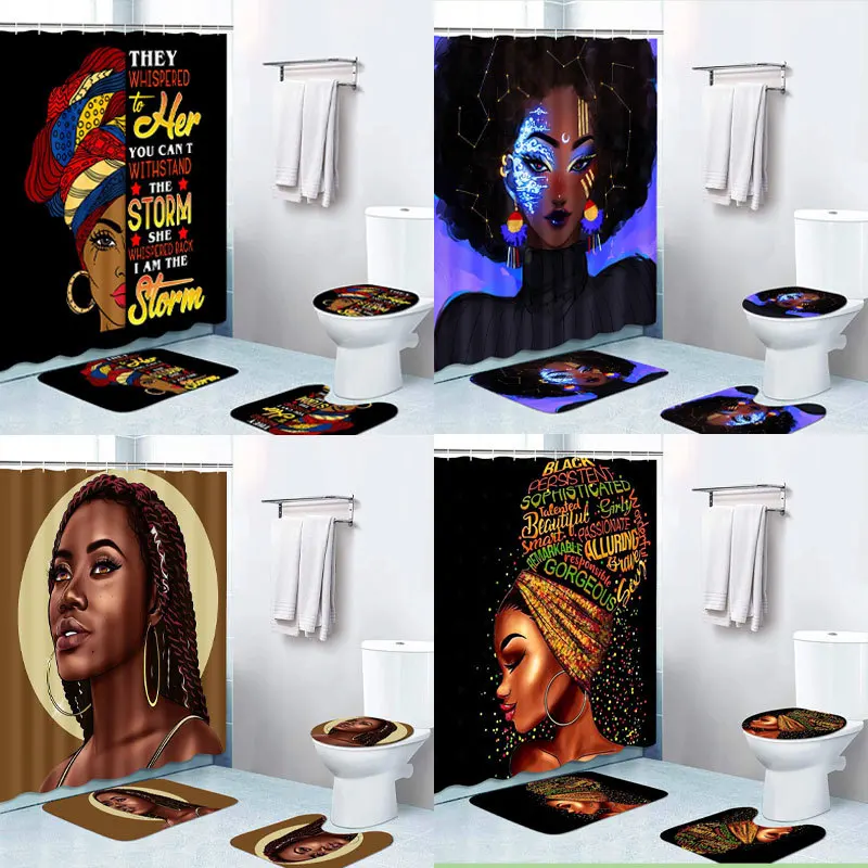 Customized American Black Girl Shower Curtain Bathroom Waterproof Shower Curtains Set