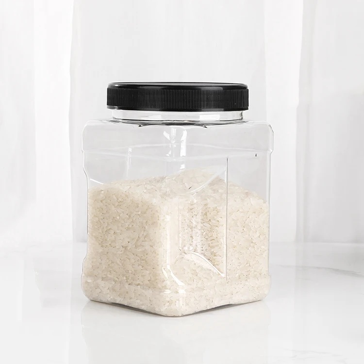 56oz 64oz Empty Clear Plastic Grip Jars with Lids Food Containers