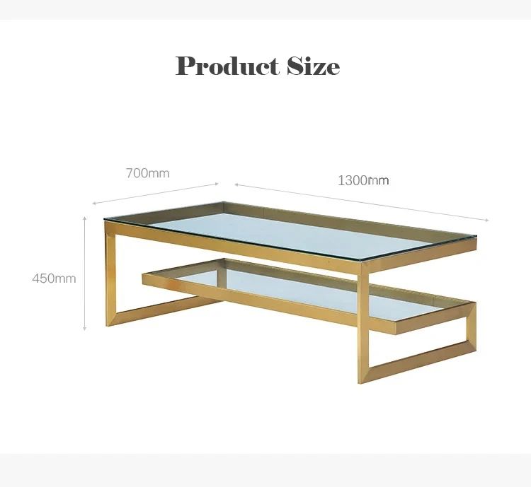 Modern Coffee Table 2022 News design Stainless Steel Metal Home Furniture Golden Rectangular Luxury Hot Sale Glass Centre Tables
