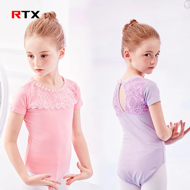 Custom Kids Gymnast Outfit Short Sleeve Lace Panel Ballet Dress Dancing Leotard Girls Performance Wear Ballet Dancewear