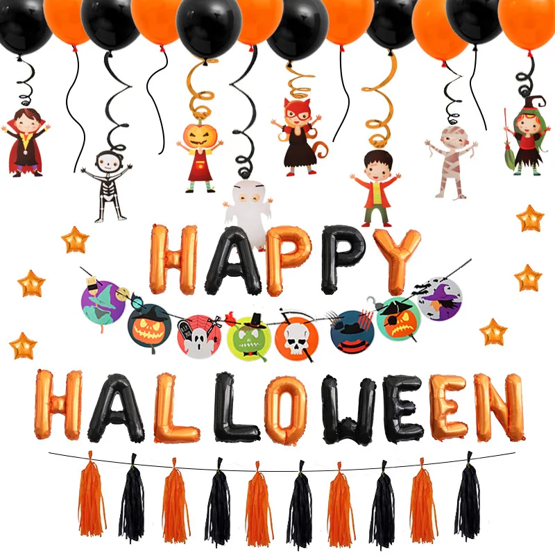 New Happy Halloween Eyeball Inflatable Foil Letter Helium Balloons Set Kit Arch Decorations