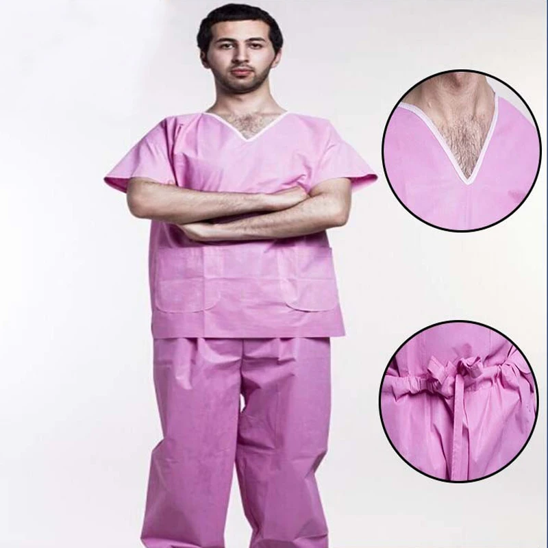 2023 Wholesale OEM medical clothing hospital uniform scrub suit SMS nonwoen fabric patient gown