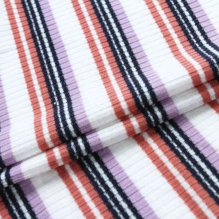 High quality super soft touch polyester spandex ribbed colour striped rib knitted fabric