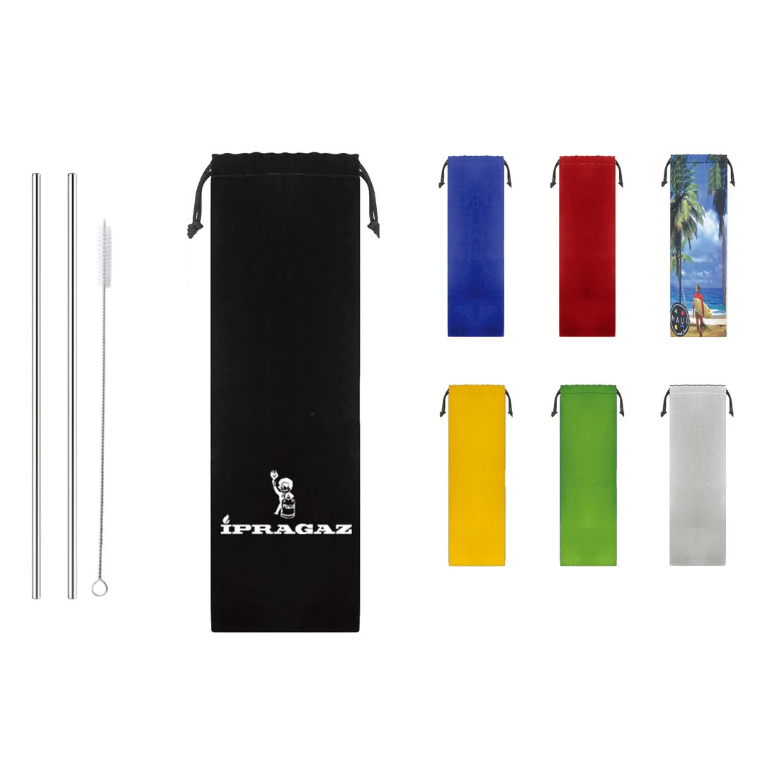 stainless steel straw, straw bag with brush, metal reusable straws YC1183