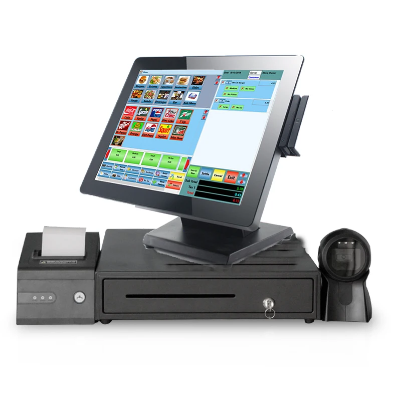 15 дюймов точек продаж Pos В набор входят 4 составляющих элемента G пос терминал со сканером принтер и денежный ящик