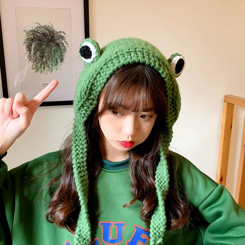 Cute funny Knitted Frog Hat Winter Adult Hat Solid Knitted Cap hat Costume Accessory Gifts Warm Winter Lovely for women ladies