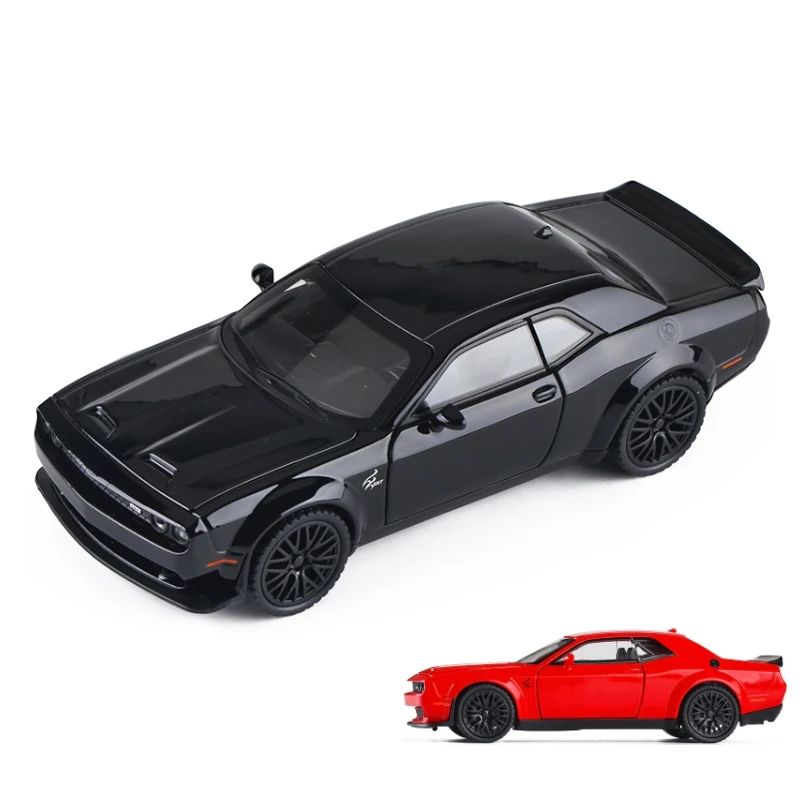 1:32 Dodge Challenger Hellcat SRT Demo Toy Car Model Diecast Metal Miniature 1/32 Sound Light Pull Back Collection Gift For Kid