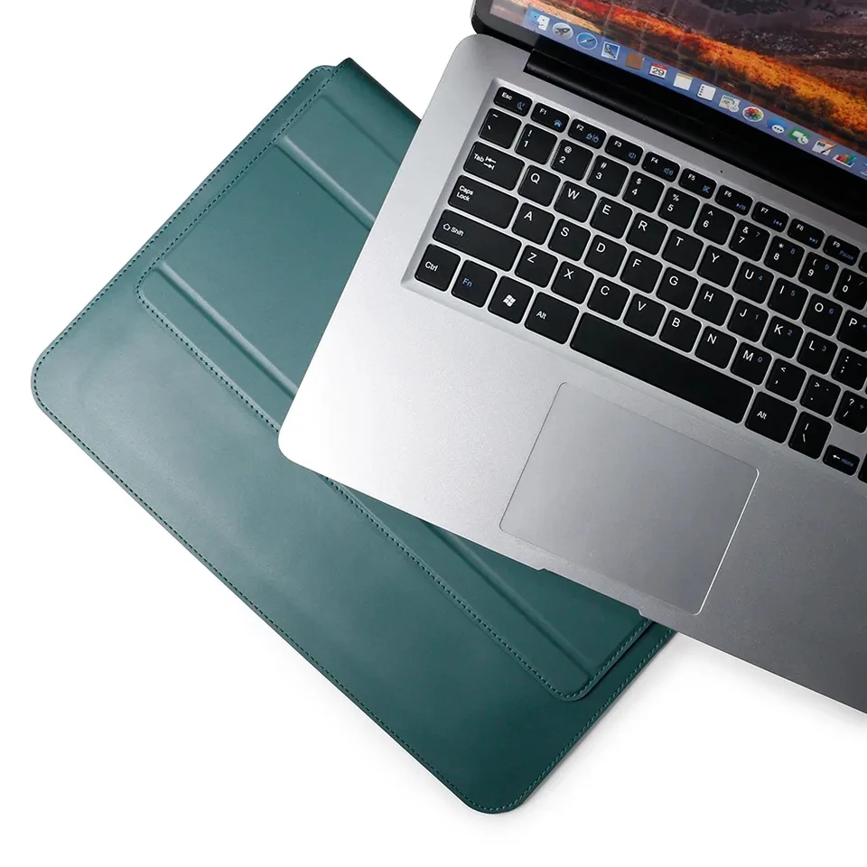 Best Sale Pu Leather Bag Power Case Cable Tie Laptop Bag For Women Men Stand Notebook Sleeve Bag For Macbook Air Pro m1 Case