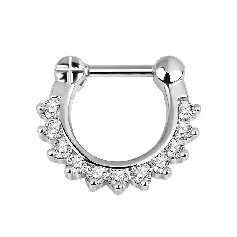 Fashion septum piercing jewelry 16g clear cz stone septum clicker nose ring wholesale