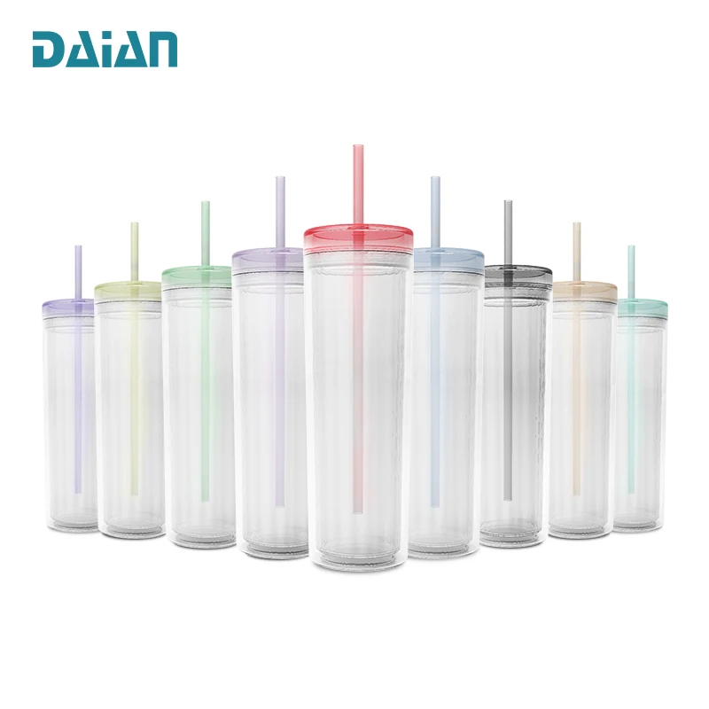 16oz 20oz Reusable Coffee Thermal Double Wall Acrylic Plastic Skinny Tumbler Cup