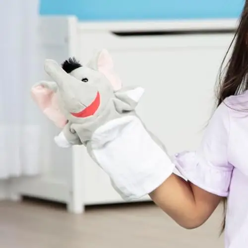 Soft and Adorable Plush Animal Hand Puppets - Set of 6 (Elephant, Tiger, Parrot, Giraffe, Monkey, Zebra) for Toddlers and Kids