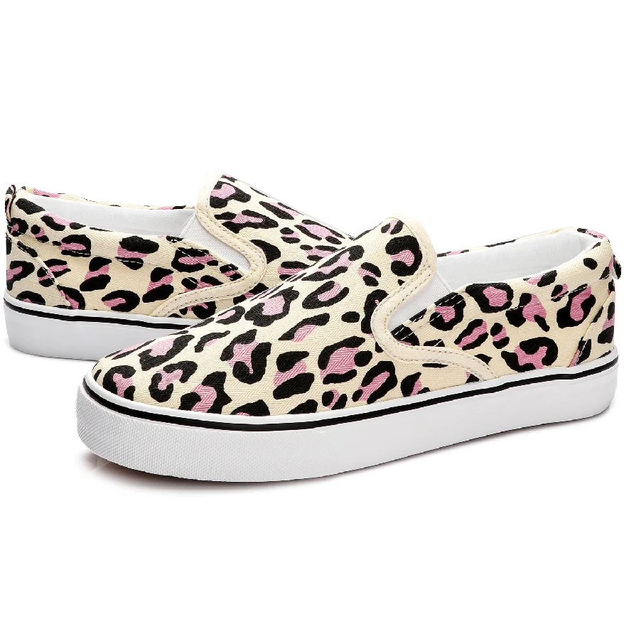2024 XRH Ladies Canvas Shoes Women Slip on Sneakers Pink Leopard Print Casual Breathable Canvas Sneakers