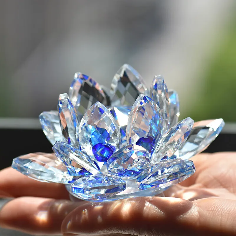 Home Decoration 7 Colors Lotus Tea Light Buddhist Candlestick K9 Glass Crystal Lotus Flower Candle Holder