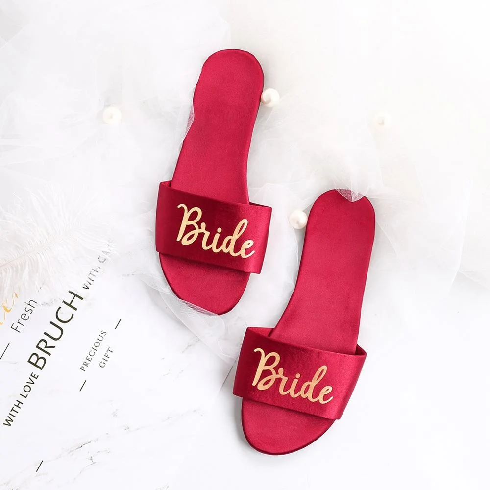 Women Satin Imitated Silk Drag Indoor Wedding Bride Slippers Bridesmaids Slipper