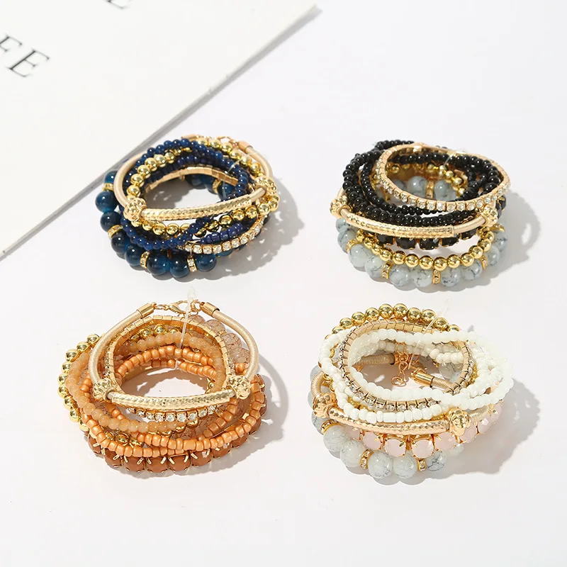 Multilayer Glass Bead Bracelet Crystal Bracelet Stretch Set Bracelet