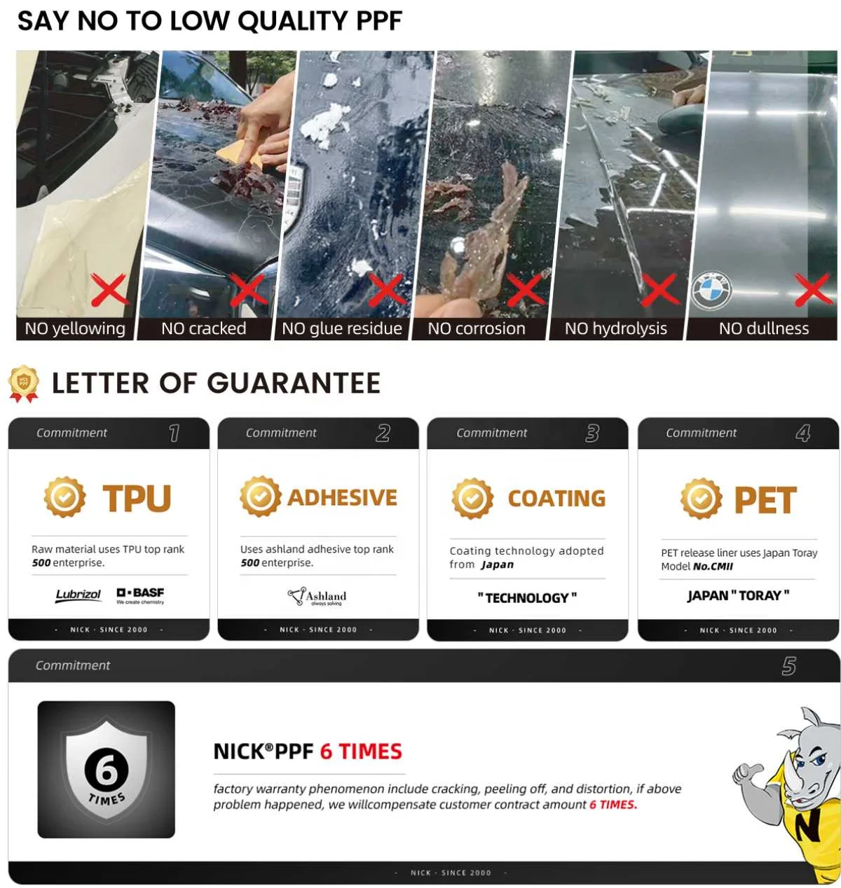 NICK 100% TPU PPF Paint Protection Film Nano Coated Not Yellowing TPU PPF Self Healing Film