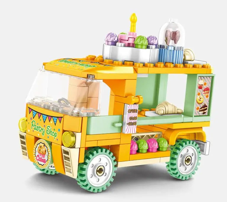 
Hot Sales Bricks Car Toys Building Blocks Street view selling car takeaway dining car building blocks toy 