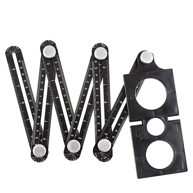 HYSTIC Multifunctional Universal Aluminum Folding Ruler Tape Measures Six-Sided Angle Measuring Tool Multi-Angle Hardware Tools