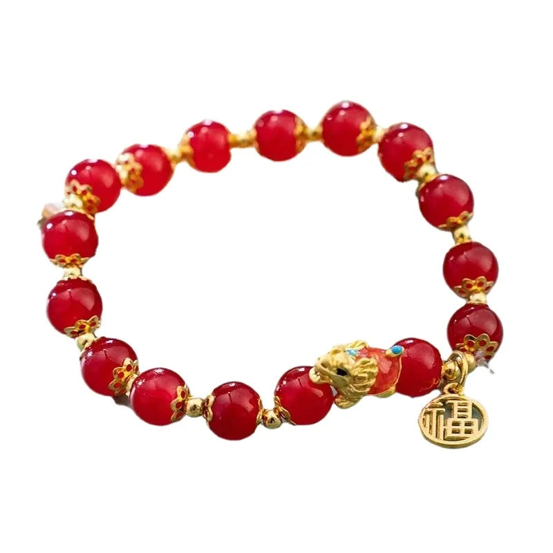 National Wind Fortune Dragon Turtle Bracelet Hot Hundred Red and Green Agate Good Luck Couple Girlfriends Gift