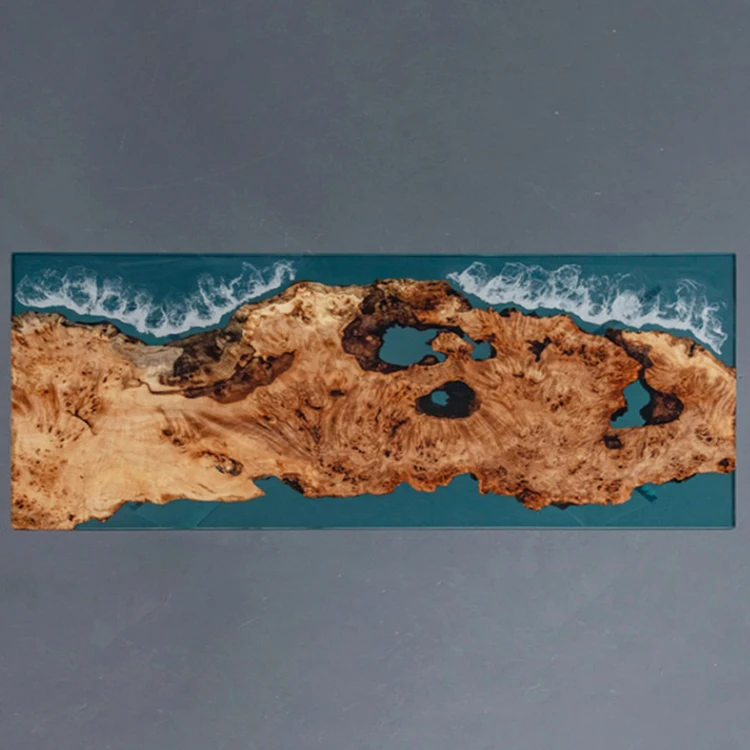 Pterocarpus Erinaceus Poir Wood Clear Blue River Epoxy Resin Top Slab Dining table With Table Leg