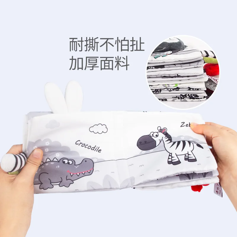 Wholesale New Design Cute Black And White Animal 3D Tails Untear-off Sounds Sensory Cloth sample Book Baby Early Education Toys