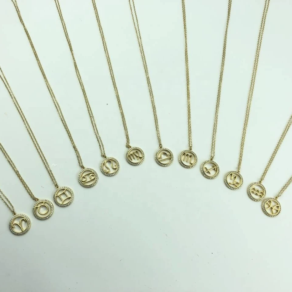 High quality brass zircon zodiac necklace 14K gold plated cz crystal necklace  custom chain necklaces jewelry