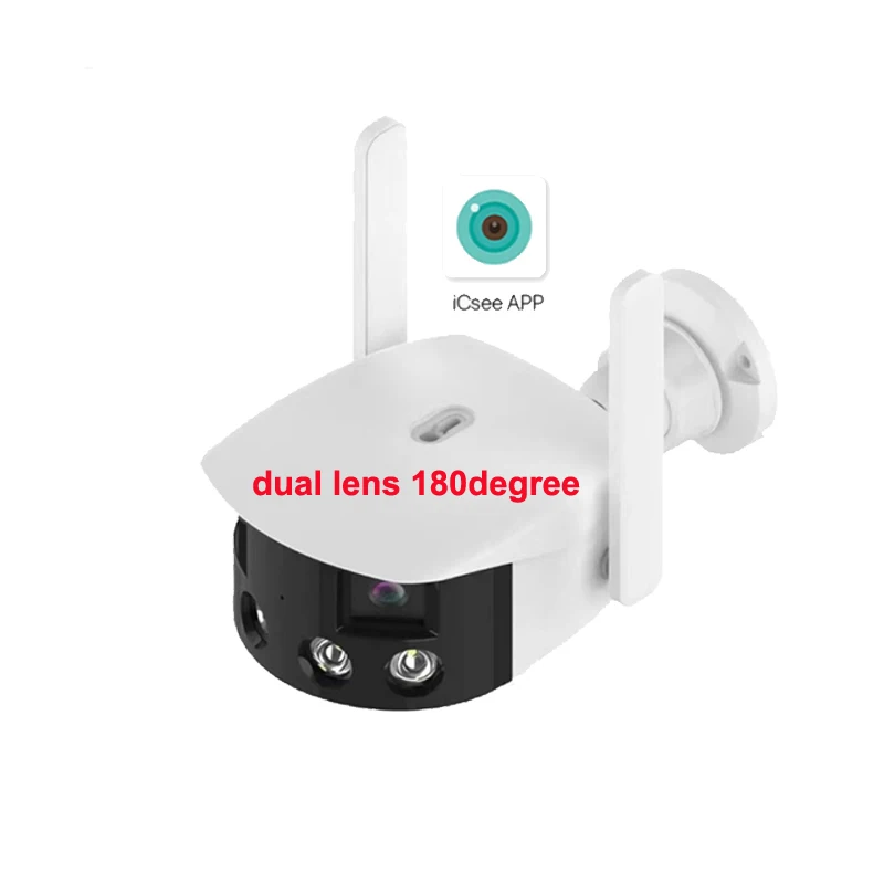 outdoor 4MP iCsee APP 180 Degree IP Security Wireless Wifi CCTV Camera Dual Lens mini Panoramic bullet Network Camera