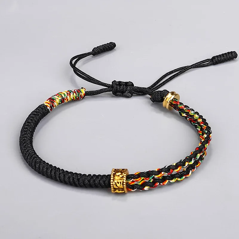 Hand-woven Red Rope Bracelet Diamond Knot Colorful Rope Tibet Six Words Truth Copper Bead Bracelet
