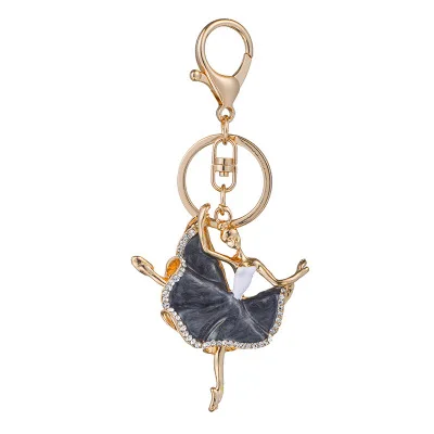 Factory new arrival women bag key ring accessory crystal rhinestone metal ballet girl dancer keychain