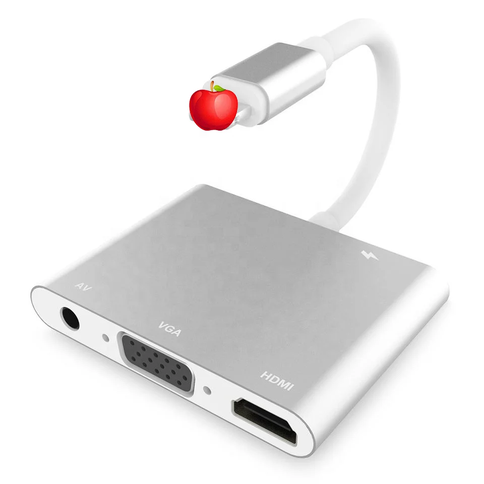 Pogo 3 in1Aluminum Adapter with HDTV+ VGA + Audio ports for video/documents  to TV or projector