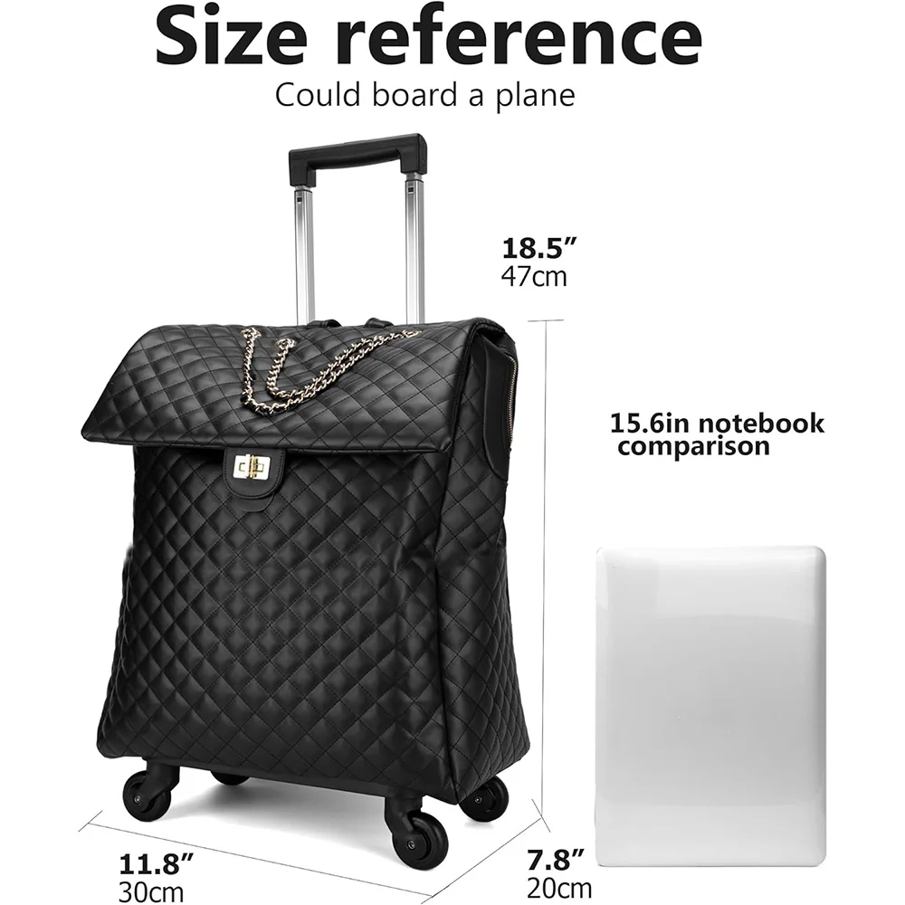 20in PVC Leather Softside Underseat Carry on Suitcases Travel Duffel Bag with 4-rolling Spinner Wheels Travel Luggage