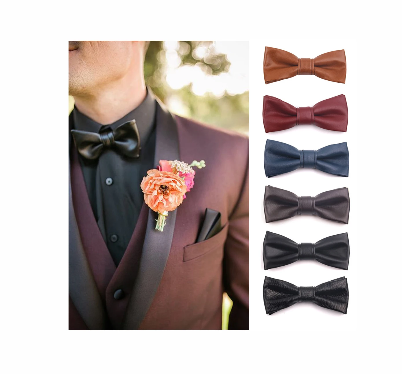 High Quality Classic PU Pattern Leather Ties Butterfly Wedding Party Bowtie Solid Color Pu Leather Noble Bow Tie