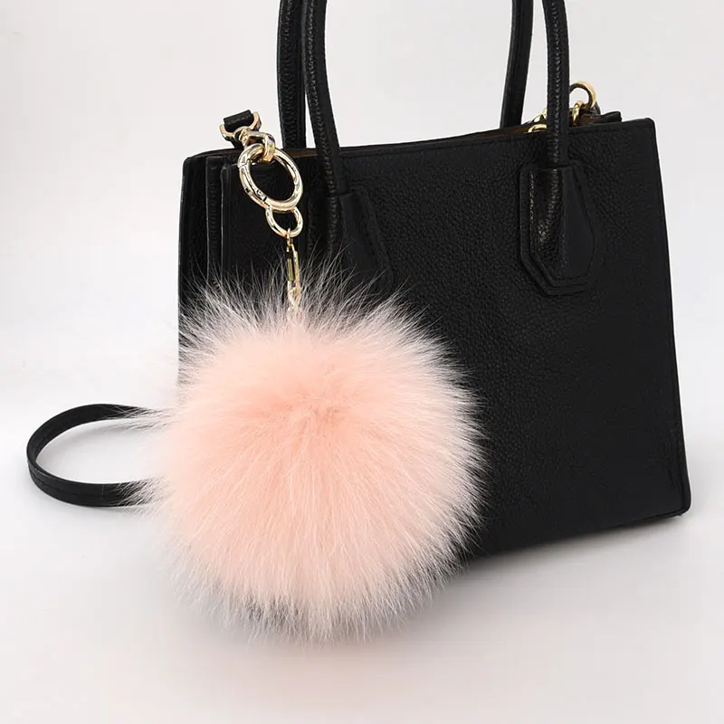 14cm Fashionable fox fur ball keychain/bag charm colorful fur pompoms