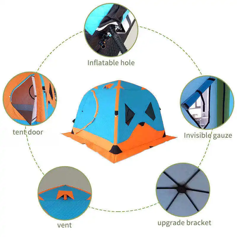 ice Fishing Tent ice Fishing shelter Insulated 5-8 Person Hexagonal Warm and Thickened Ice Fishing Tent with Chimney Vent