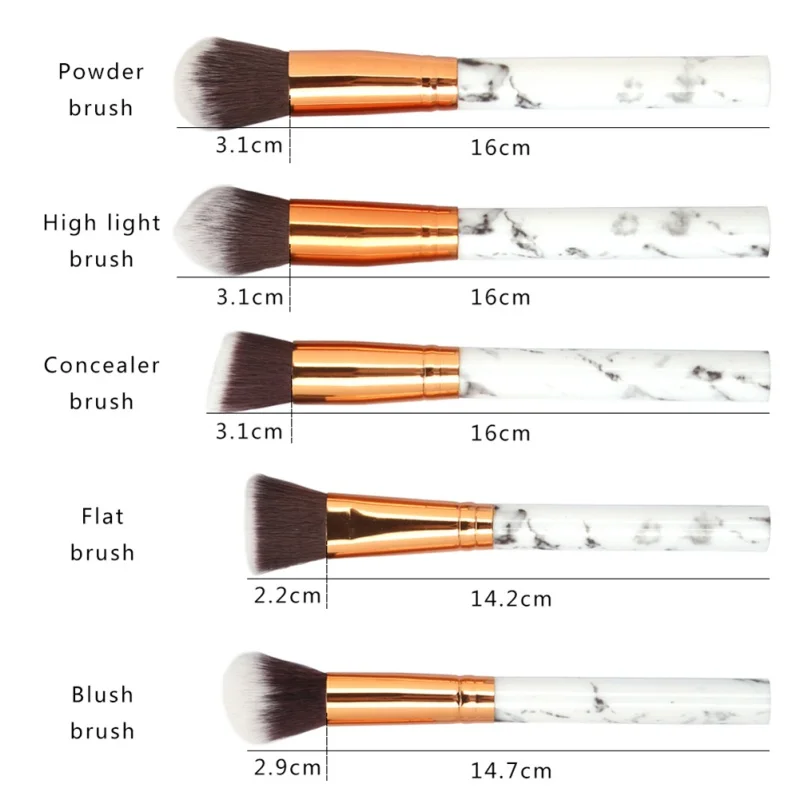Amazon Hot Sale 10pcs Marble Handle Private Label Cheap Price Makeup Brush Set