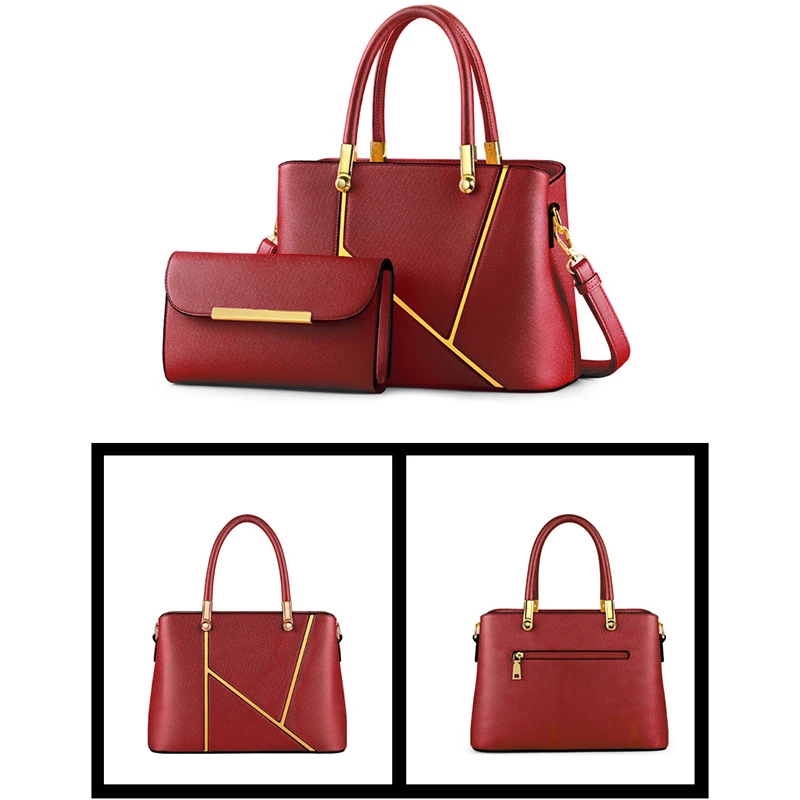 2021 Fashion High Quality Ladies Hand bags Women Bags Sets Red Pu leather Handbags sets 2 In 1