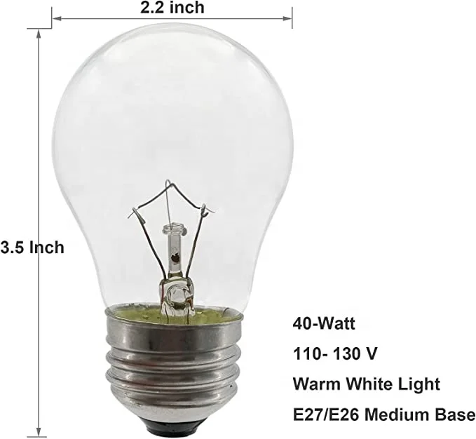 Wholesale 25W 40W 120V E26 E27 A15 Tungsten Incandescent Clear Light Bulb , INC-A15
