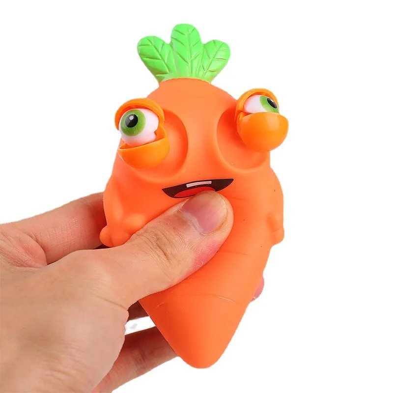 Novelty Funny Carrot Fidget Stress Relief Popping Eyes Toy Cartoon Carrot Squeeze Pop Out Eye Toy