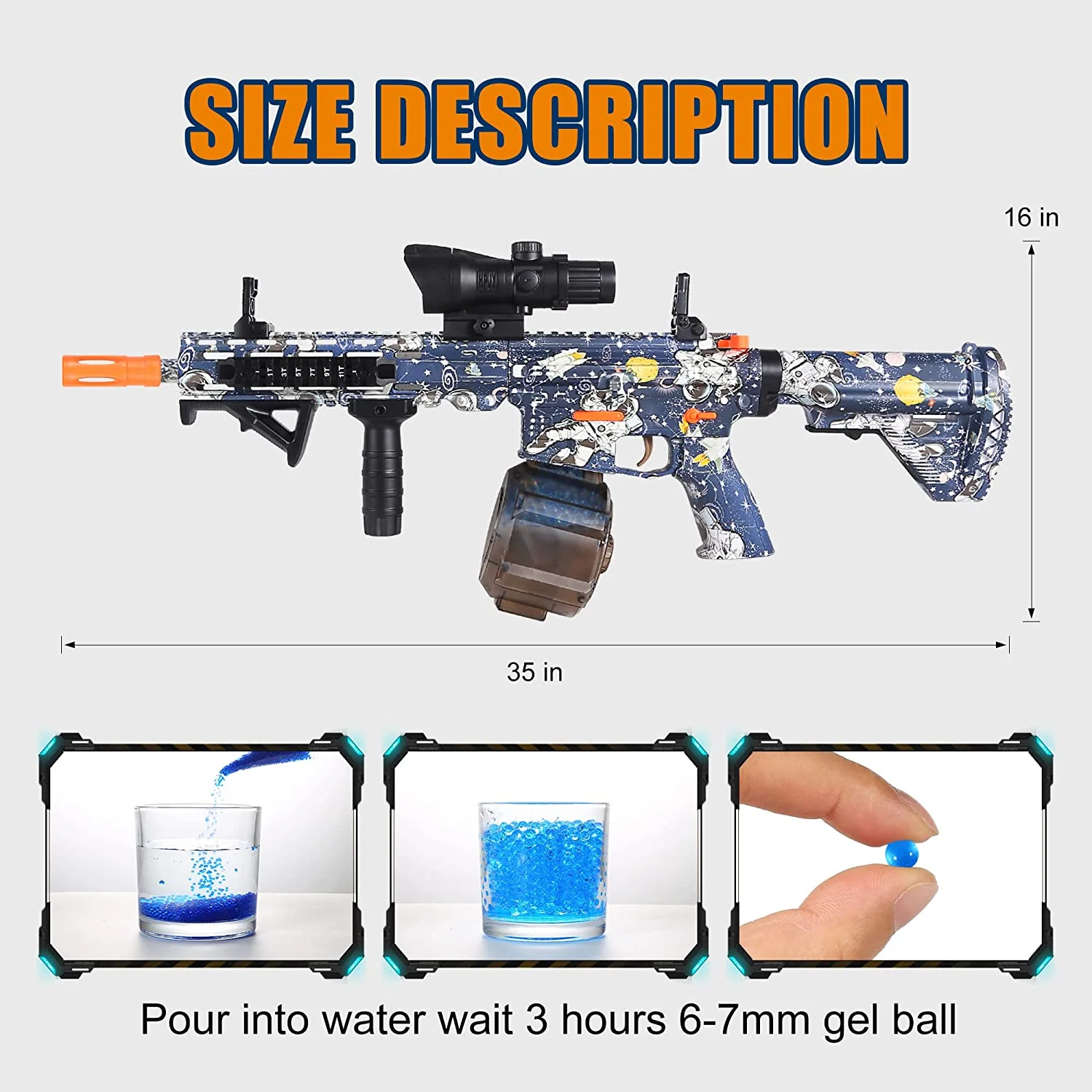 Kouyikou Custom color Gel Guns Kid Splatter Ball Gel Launcher Water Bullet Blaster Ball Gun Toy M416 M4Gel Gun