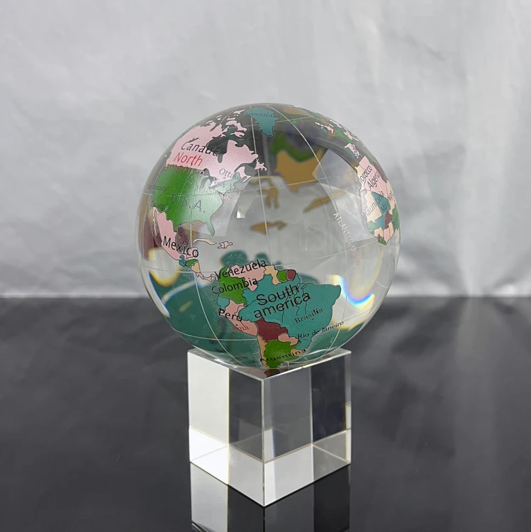 vintage colored crystal etched earth World Globe MH-Q0241