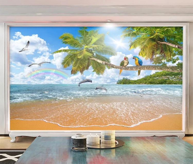 Romantic seascape coconut wallpaper non woven parrot landscape maldives 3d wallpaper